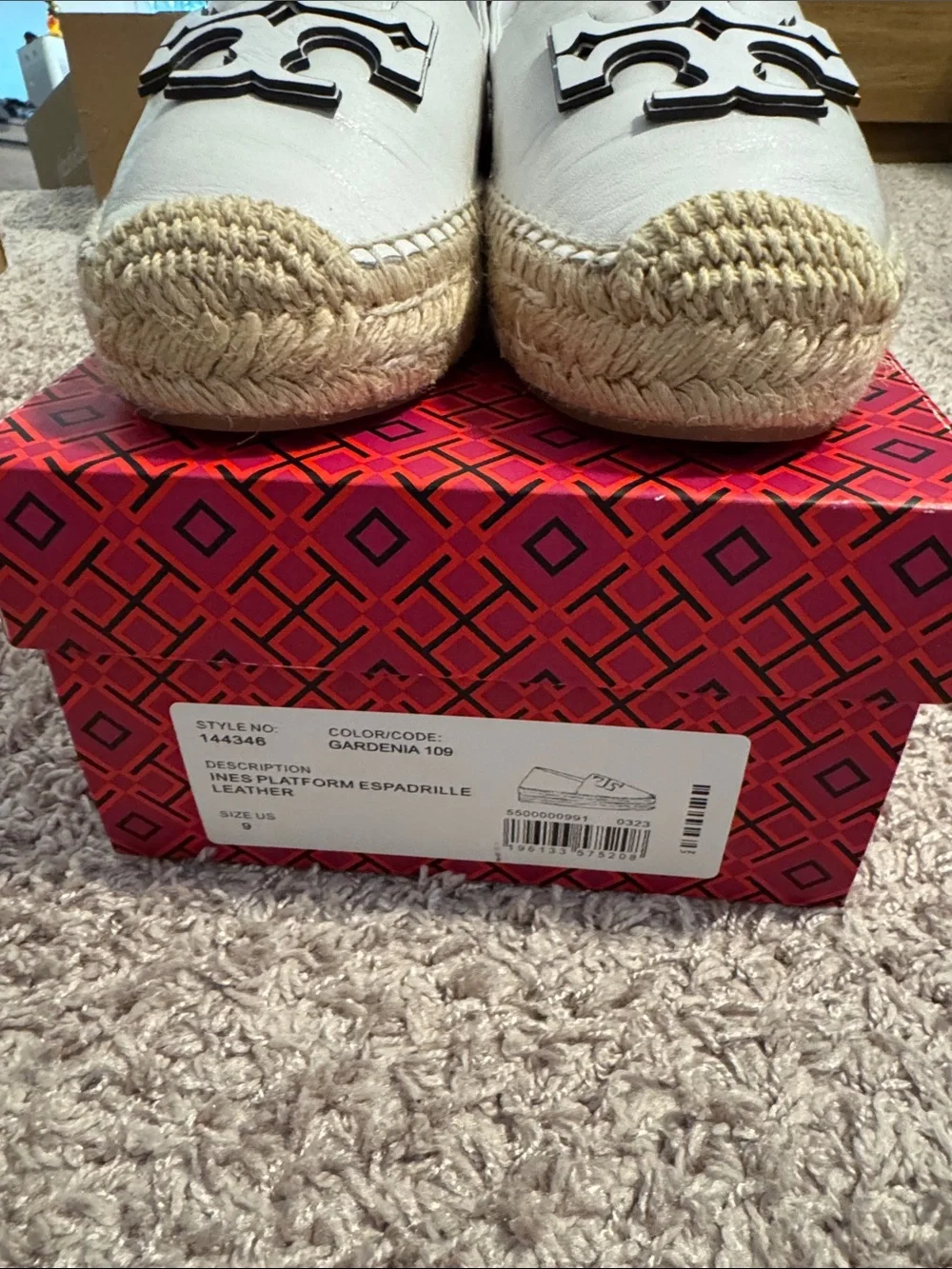 Tory Burch White Leather Logo Espadrille Slip-Ons